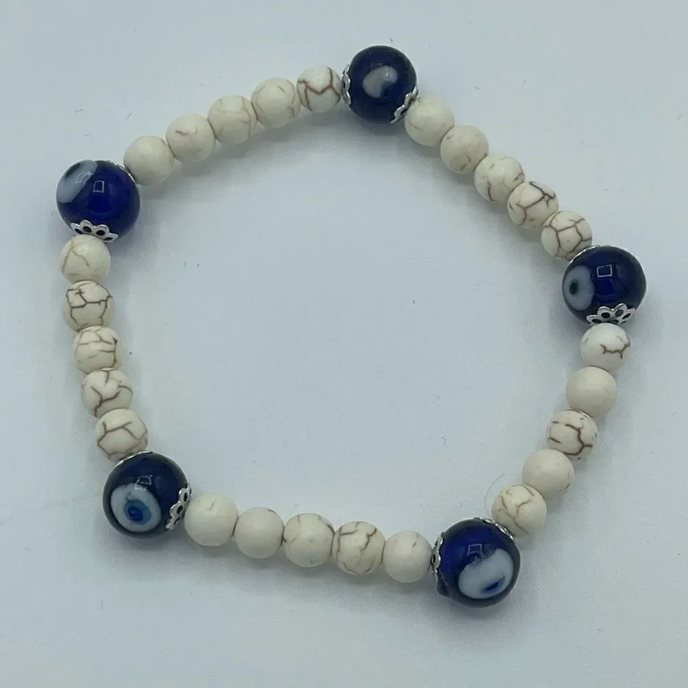 Crystal beaded stretch bracelet ONE NEW evil eye reiki meditation yoga